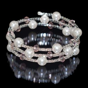 Romantyczny Błyszczący Kryształ Pearl Open Bransoletka 3 Rząd Pearl Rhinestone Bransoletka Kobieta 7 Kolor Crystal Bransoletka Biżuteria Ślubna Prezent Q0719