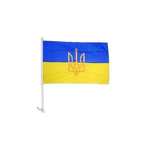 12x18inches Ucrânia Trident Carro Bandeira Sublimação Bandeira 100D Poliéster Imprimir Bandeiras de Janela de Alta Qualidade Com 43cm Pólo Plástico