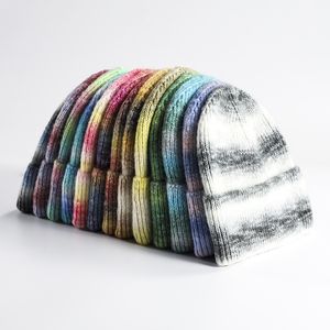 2021 Vinter Fashion Tie-Dye Skriv ut Sticka Cap Rainbow Wool Caps