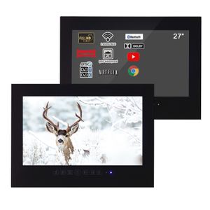 Soulaca 27 Zoll schwarzer, intelligenter, wasserdichter Android-Badezimmerfernseher, rahmenloser LCD-Monitor, Werbung, Full-HD-LED-Wi-Fi-Fernseher