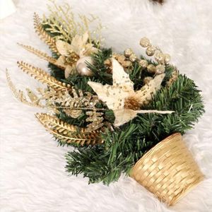 クリスマスの装飾速い2021クリエイティブな小さな木の黄金の鍋の底の半分の緑の松の針装飾的