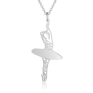 30PCS Elegant Ballet Dancer Girl Chain Necklace Body Sport Woman Female Dancing Yoga Figure Running Stainless Steel Charm Pendant Ladies Couple Collar Jewelry