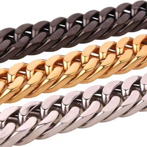 15mm inch Hipper Stainless Steel Silver Color Gold Black Punk Cuban Curb Chain Men s Boy s Necklace Or Bracelet Jewelry Gift