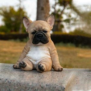 Sleepy French Bulldog Puppy Statue Resin Lawn Sculpture Super Cute Garden Yard Decor MUMR999 210804