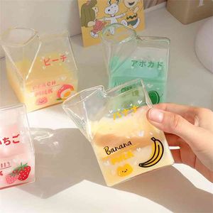 380ml Kawaii Strawberry Glass Water Cup Drinkware Cute Square Clear Wine Milk Carton Juice Wholesale Breakfast Cups For Girl 210917