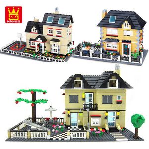 WANGE Stad Luxe Grote Tuin Villa Architectuur Bouwstenen DIY Structuur Huis Sets Bricks Educatief Creatief Speelgoed Gift Q0624