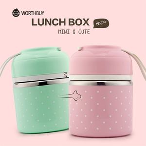 Worthbuy Bonito Lunch Japonês para crianças Portáteis Ao Ar Livre Aço Inoxidável Bento Caixa De Vazamento De Alimentos Recipiente De Alimentos Cozinha Cozinha 211108