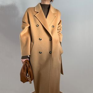 Women's Wool & Blends Classic Style Winter Double Side Coat Cashmere Long Autumn High-End Water Ripple Double-breasted