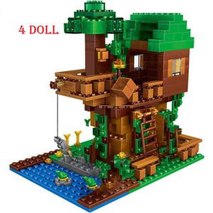 The Tree House Small Building Blocks Sets With Steve Action Figures Compatible My World MinecraftINGlys Sets Toys For Children Y1130