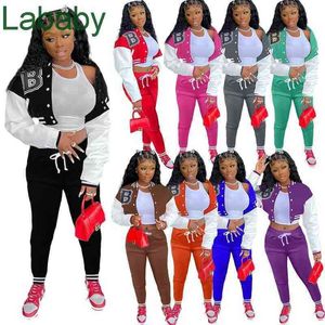 Kadın Eşofman İki Parçalı Pantolon Tasarımcı Kıyafetler Sweatsuits Spor Jogger Suist Güz Göğüslü Mektup Baskılı Ceketler Beyzbol Takım 9 Renkler