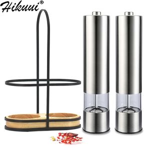 Moinho de pimenta elétrica com suporte portátil de aço inoxidável spice grão moinho de temperos LED ferramenta de moagem de cozinha luz 220311