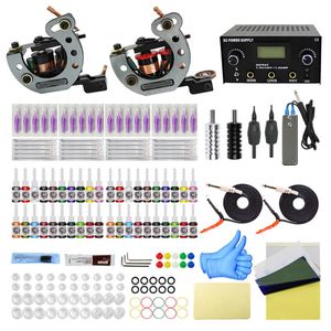 Wholesale colors inks tattoo for sale - Group buy 2 Tattoo Machines Kit Set with Tattoo Complete Accessories Random Colors ml Ink for Tattoo Beginning Learner