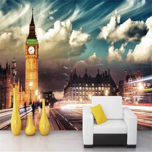 3D Landschaft Tapete London Stadt Nacht Szene Big Ben Tower Hintergrund Wohnkultur Malerei Wandbild Tapeten Wandpapiere
