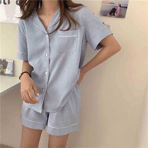 Sleepwear Chic Fino Elegante Verão Mulheres Tamanho Grande All Match Algodão Linho Homewear Loose Pijamas Sets 210525