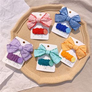 2 PCS Nova Moda Doce Girl Dobra Tecido BB Clipe Korean Children Beautiful Flower Lace Bow Hairpin Kids Hair Acessórios