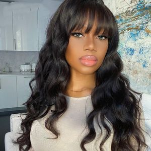 Brazilian Body Wave No Lace Full Machine Made Paryker Med Bangs Mänskliga Hår Paryk för Svarta Kvinnor