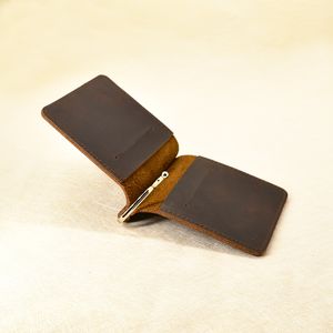 Handmade Slim Genuine Leather with Metal Money Vintage Stainless Mens Wallet Clip Bill Holder
