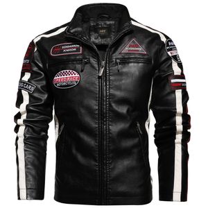 Vintage motocicleta jaqueta homens moda motociclista jaqueta de couro masculino bordado bordado casaco de inverno veludo pu jacke roupas 4xl
