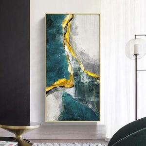 Abstrato verde dourado moderno decoração home nórdica Pôsteres Pintura de lona Imagem de arte para sala de estar imprime decoração interior