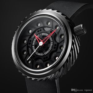Luxuriöse Sportwagen-Quarzuhr schwarz Silikon-Riemen Männer Militäruhren Reifenform Wasserdicht Einzigartige Design Armbanduhr Stereoskop