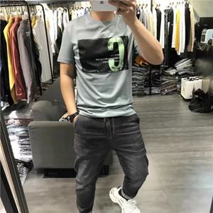 Men's T-Shirts Short Sleeve Letter Printing Personality Summer New Fashion Slim Elastic Bright Color Cotton Trend Handsome Male Tees M-4XL