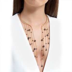 Trendiga Kvinnor Torques Grå CCB Pärlor Lång Tassel Halsband Fringe Choker Collar Maxi Halsband Mode Smycken