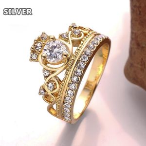 Cluster Rings Royal Party Accessories 18K Golden Women Jewelry G/P Imperial Crown Wedding Ring Fashion Womens Girl Storlek 6-10