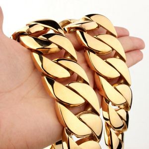 31mm Polished Heavy Mens Halsband 316L StainLSteel Gold Curb Cuban Chain Huge Link Men's Women's Halsband / Armband 7-40 tum x0509