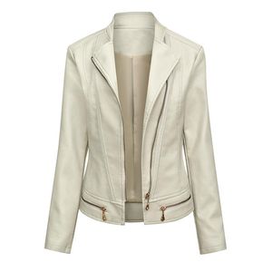 Kvinnors läder Faux Henchiry Dam Jacket Coat Zipper Tunn Midja Typ Vår och Höst Black Beige Gräs Grön Röd