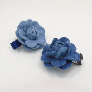 10 sztuk / partia Dziewczyny Denim Kwiat Urodzony Nie Slip Fryzury Włosów Vintage Rozeta Light Blue Hairpin Shabby Floral Rose Camellia Barrette Akcesoria