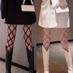 Kadınlar Oymak Seksi Külotlu Çorap Siyah Beyaz Örgü Tayt Çorap Bayanlar Uzun Fishnet Çorap Çorap Parti Kulübü Hosiery Y1130