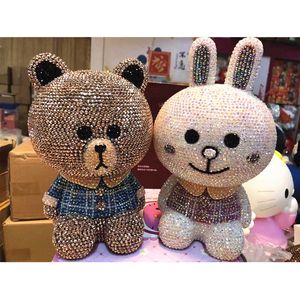 Pegajoso rhinestones urso coelho cintilante diy diamante figurine figurine caixa de dinheiro mesa decoração anime muito brilhante decore