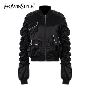 黒のパッチワークダイヤモンドジャケットの女性スタンドカラー長袖モトスタイルポケットカジュアルコットンジャケット女性210524