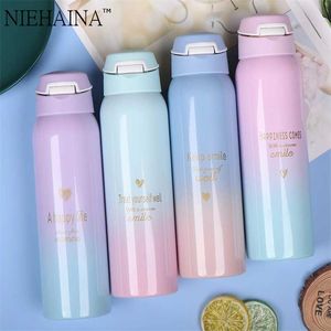 500ml Thermos Vacuum Flasks Straw Gradient Sports Mug Vacuum Cup 304 Stainless Steel Water Bottle Travel Coffee Mug Tea Mug 211013