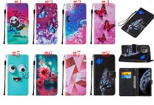 Flip Wallet Läderfodral för iPhone 13 Pro Max Mini Samsung A03S Moto G Stylus 2021 5G Butterfly Panda Cat Flower Marble ID Card Case Cover