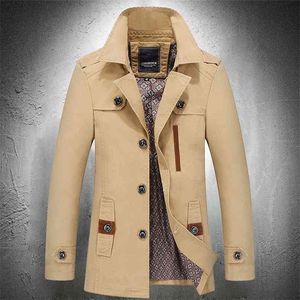 Spring Autumn Men Trench Coat Thin Turn Down Collar Long Single Breasted Lightweight Jacket Fashion Clothing 210819