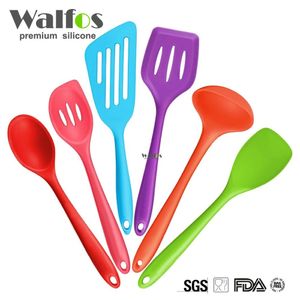 WALFOS Silicone Kitchen Utensils,6 Piece Cooking Utensil Set Spatula,Spoon Ladle,Spaghetti Server, Slotted Turner. Cooking Tools 210326