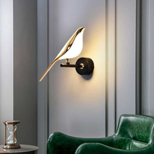 Postmodern Creativity Gold Plating Bird Led Wall Lamps Hallway Stairs Sconce Bedroom Light Designer Decor Fixtures 210724