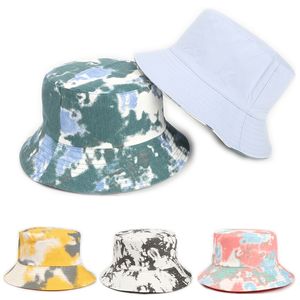 Dubbelsidig Bärande Stingy Brim Cap Visor Rainbow Färg Bucket Män Kvinnor Bomull Sun Reversible Tie Dye Fisherman Hat