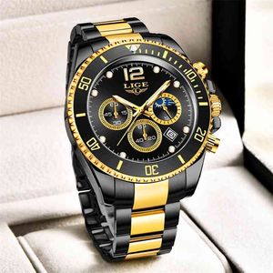 LIGE Mens Watches Fashion Business Waterproof Quartz Wrist Watch for Men Top Brand Luxury Stainless Steel Sport Clock Male 210527