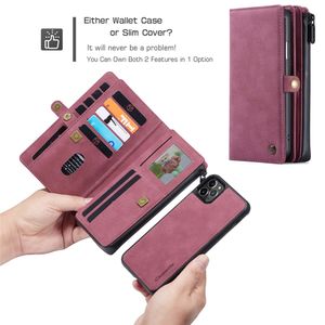 Reißverschluss Brieftasche Leder SE Fall für iPhone 12 Mini 11 Pro XS Max XR X 8 7 Plus Flip Magnet Karten abnehmbare Telefon Abdeckung