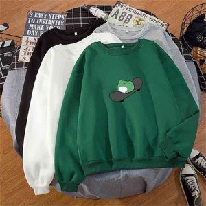 Herbst Frosch Druck Sweatshirts Männer und Frauen Hoodies Harajuku Kawaii Crewneck Rosa Paar Koreanische Stil Mit Kapuze Pullover 210809