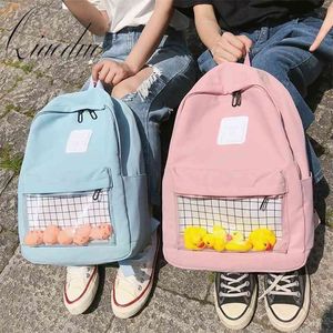 Qiaoduo Casual Clear Vattentät Kvinnor Ryggsäck Harajuku Nylon Travel SchoolBags Gullig liten anka Student Back Pack Teen Girls 210922