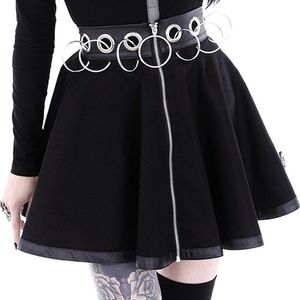Saias Dark gótico mini verão mulheres anel de ferro oco out high cintura saia sexy goth roupa preta menina legal streetwear