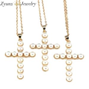 5PCS, Pearl Shell Pendant Necklaces For Women Gold Color Cross Necklace With Jewelry Gifts