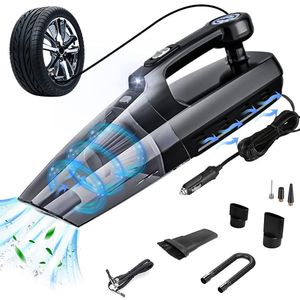 Car Vacuum Cleaner Tire Inflator 4-in-1 Portable Vacuum-Cleaner for Cars with Pointer Display and LED Light 12V DC Wet/Dry Handheld-Cleaner