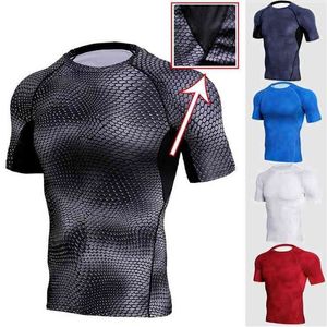 Yılan Kısa Kollu Sıkıştırma Gömlek Erkekler Hızlı Kuru Formalar Rashguard Adam Spor Salonları Giyim Spor Tankı erkek T-Shirt MMA 210716