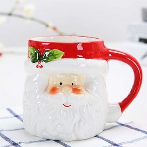 Yaratıcı 3D Noel Kahve Kupa Sevimli Noel Baba Kardan Adam Süt Çay Cafe Seramik Taşınabilir Avrupa Hediye 210423