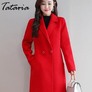 1 Women Höst och Vinter Lång Woolen Coat Kvinnlig ullblandning Varm plusstorlek Sleeve Overcoat Ytterkläder 210514