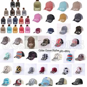 Boné de beisebol de rabo de cavalo 65 estilos lavados envelhecidos bagunçados pãezinhos gorros de leopardo girassol cruz de caminhoneiro malha chapéus CYZ3225